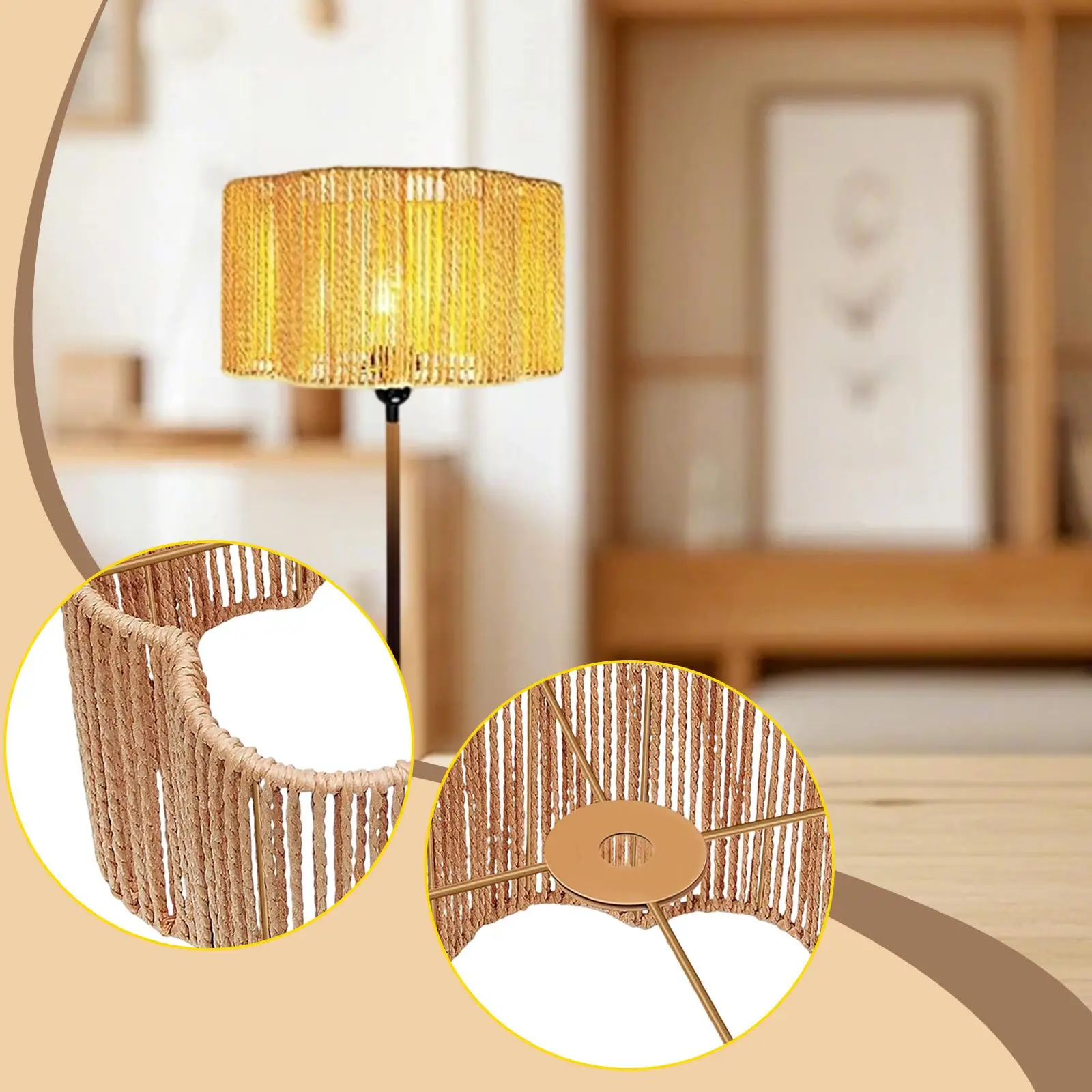 

Paper Rope Lamp Shade Home Decor, Craft, Lightweight Light Cover Boho Pendant Light Shade Practical Wear Resistant