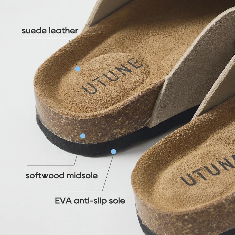 UTUNE Retro Suede Clog Slippers Men's & Women's Soft Cork Sole Comfortable Casual Mules Indoor & Outdoor Non-Slip Home Shoes image 2