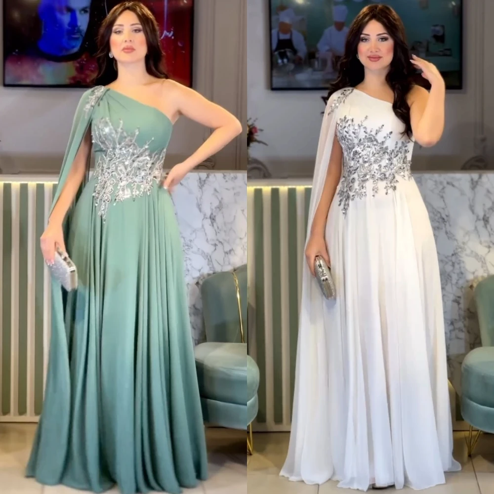 Jersey Sequined Graduation A-line One-shoulder Bespoke Occasion Gown Long Dresses