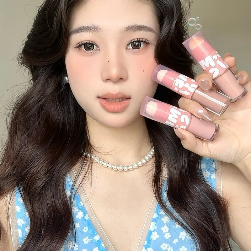 Fard à joues liquide Double tête avec brosse à colorant étourdi, bâton de fard à joues mat naturel à faible saturation, teinte Rouge, maquillage de Style coréen