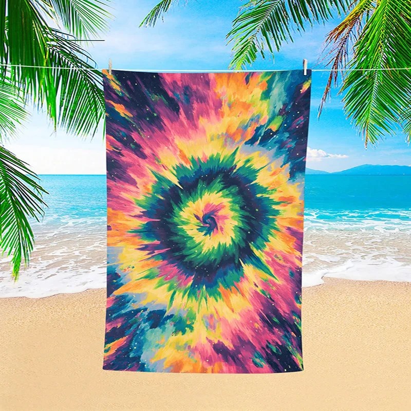 منشفة شاطئ ملونة بنمط حلزوني واقية من الشمس ومقاومة للرياح مناسبة لحمام السباحة والتخييم وبطانية السفر