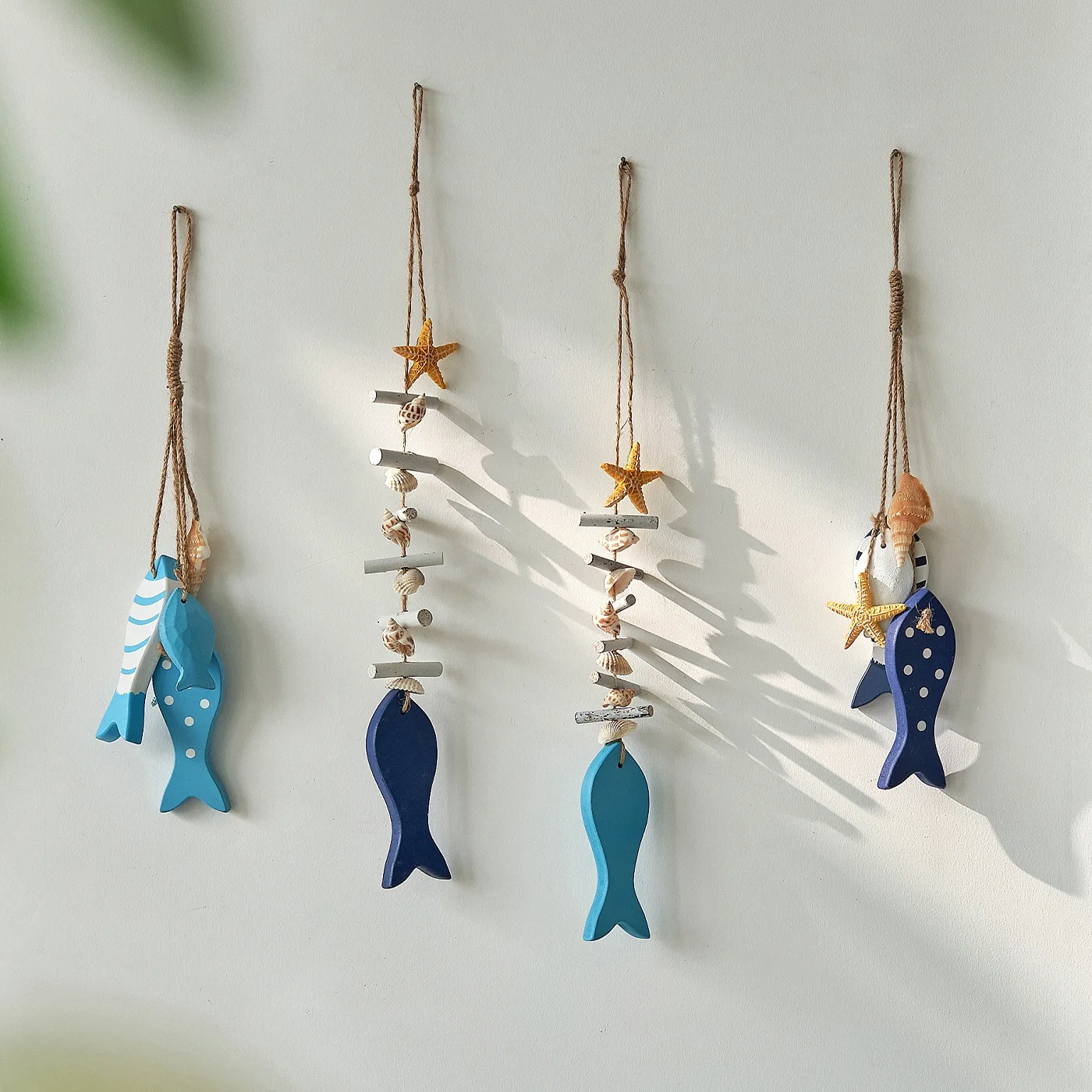 Ocean Wind Shell Starfish Solid Color Wave Dot Stripe Creative Small Fish String Entrance Home Wall Decoration Wall Hanging