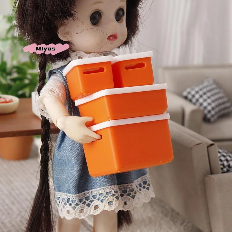 4 قطعة حقيبة تخزين مصغرة مع غطاء ل 1/12 دمية صندوق تخزين المواد الغذائية نموذج بيت الدمية اكسسوارات لعبة