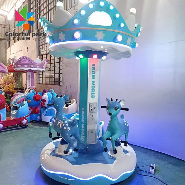

Colorful Park Children 3 Player Mini Kiddie Ride Merry Go Round Indoor Turn Horse Carousel Game Machine Amusement Park