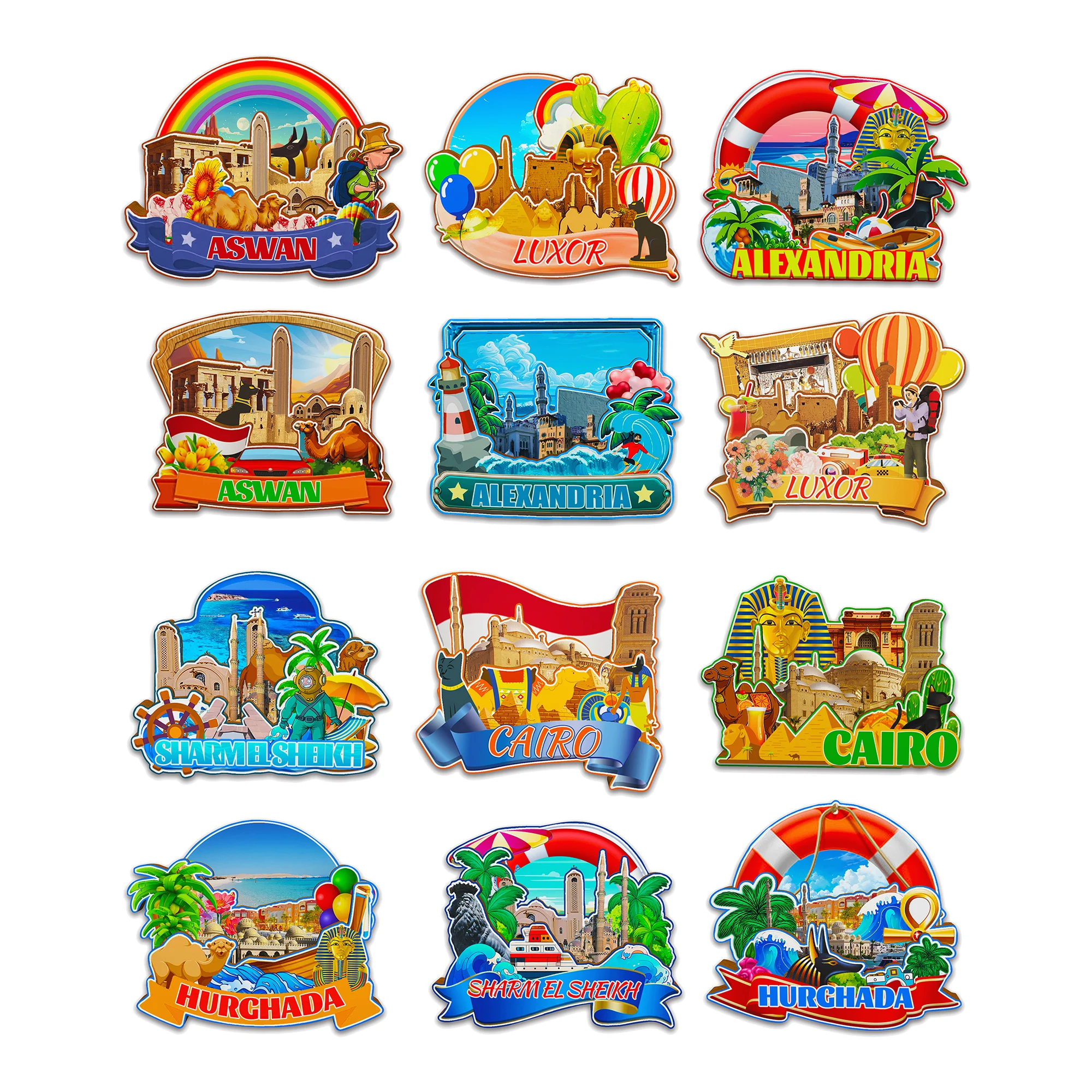 Декоративные магниты для Cairo Hurghada Alexandria Sharm El Sheikh Luxor Aswan Egypt City Landmark, дорожные сувениры, наклейка на холодильник