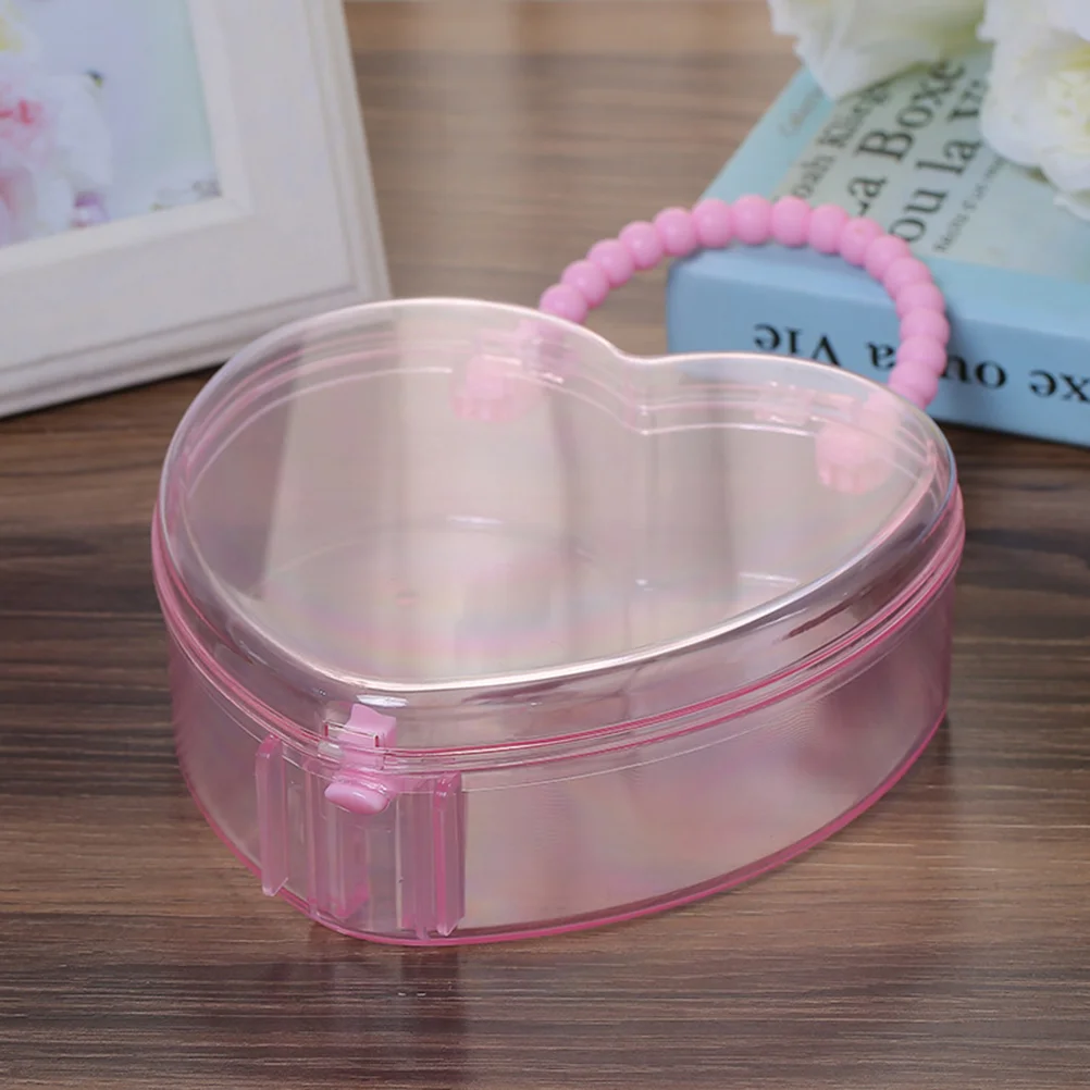 1pc Heart-shaped Storage Box Transparent Jewelry Headwear Clips Stationery Handle Box heart shape storage case