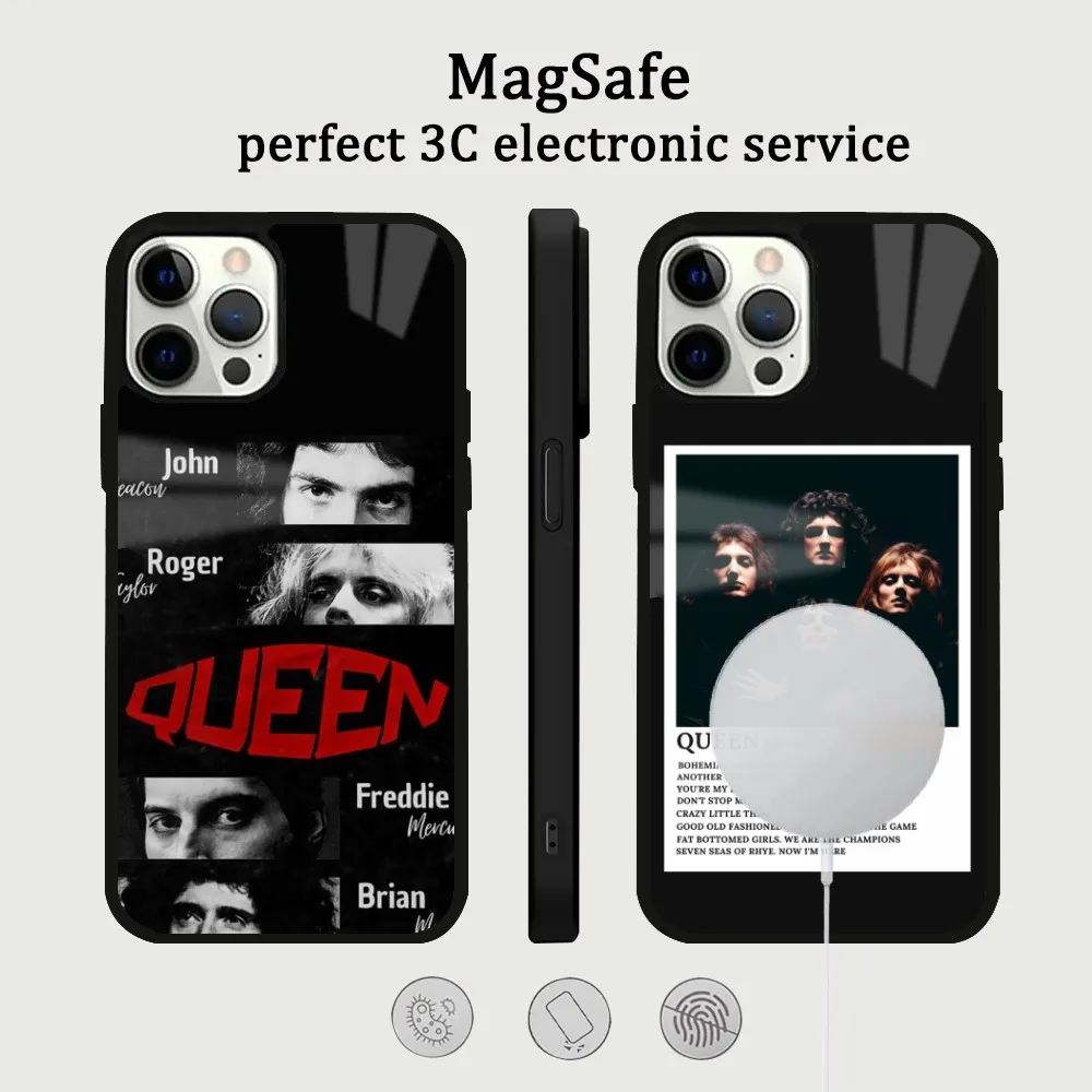 Rock Funky Freddie Mercury Q-Queen Phone Case For IPhone 16 15 14 13 12 11 Pro Max Plus Mini Magsafe Mirror Wireless Magnetic Co