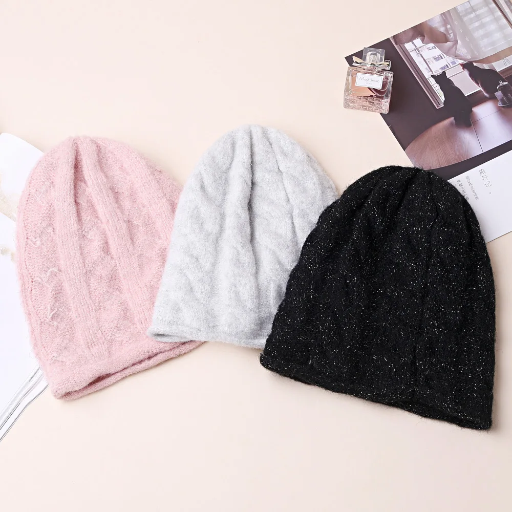 Fashion Women Winter Knitted Skullies Beanies Outdoor Warm Wool Caps Brand Lady Solid Color Hats