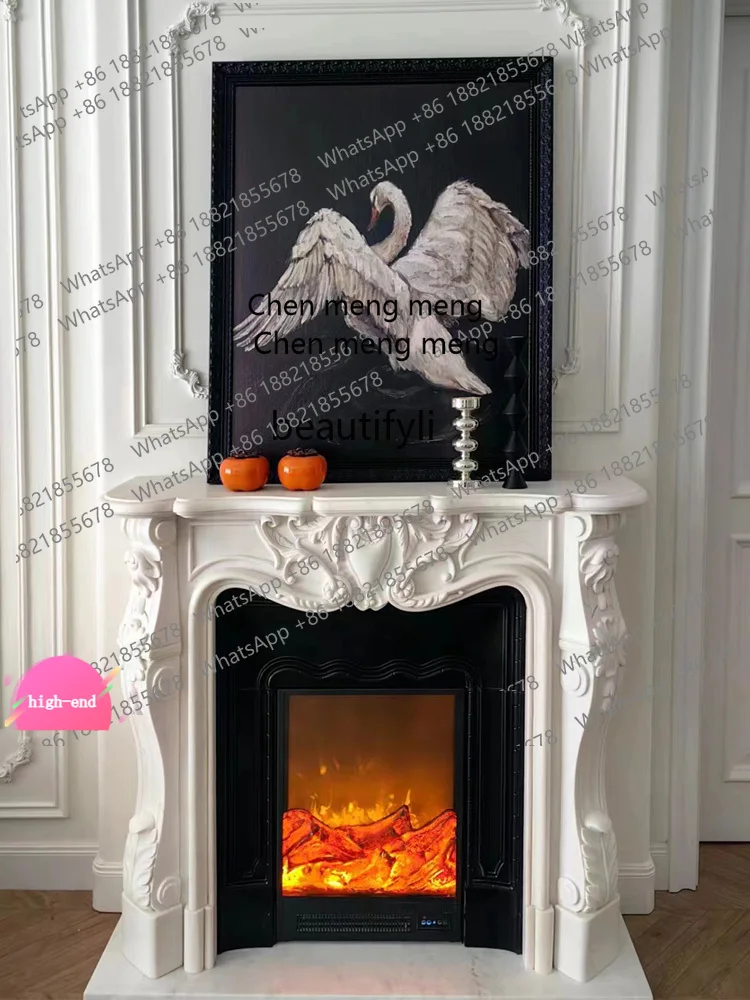 

French Marble Hand Carved Stone Carving Fireplace White Marble Material Embossed Curio Cabinet AB
