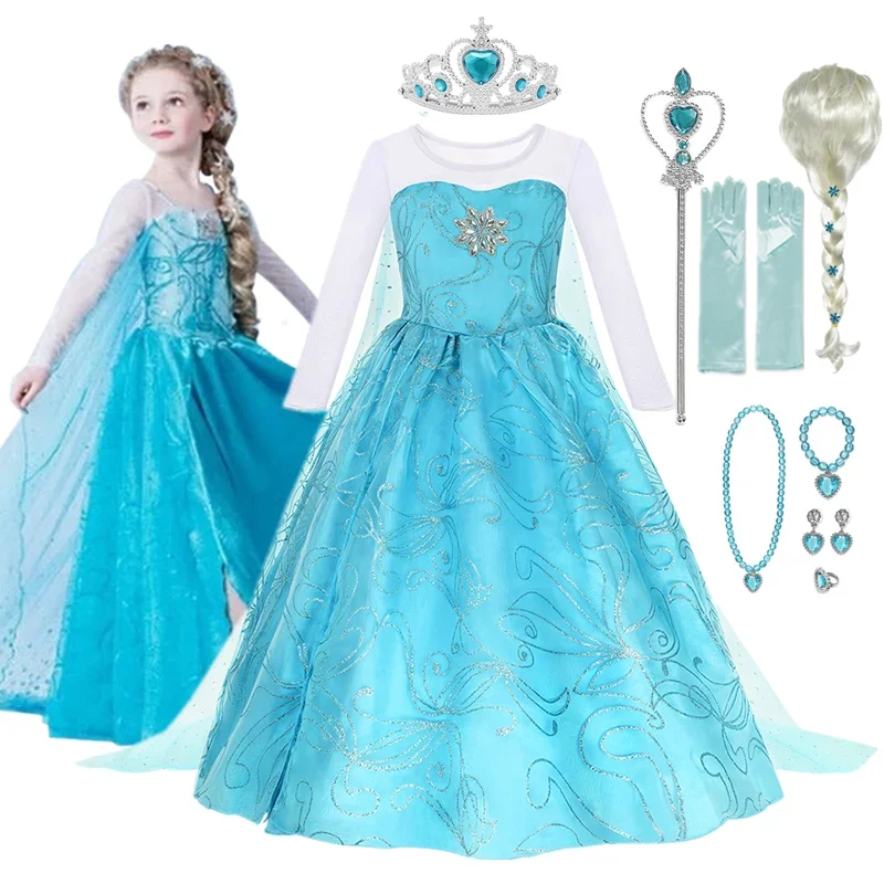 Frozen Girls Snow Queen Dress Elsa Costume for Carnival Party Prom Gown Robe Cosplay 2024 Children Clothing Elsa Princess Dress