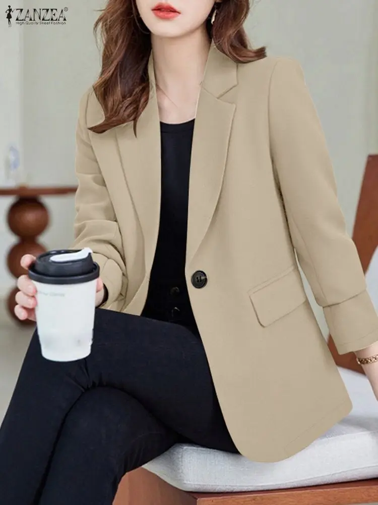 

Fashion Women Blazer ZANZEA 2025 Autumn Lapel Neck Long Sleeve Blazer Suits Casual OL Outwear Femme Solid Thin Coats Jackets