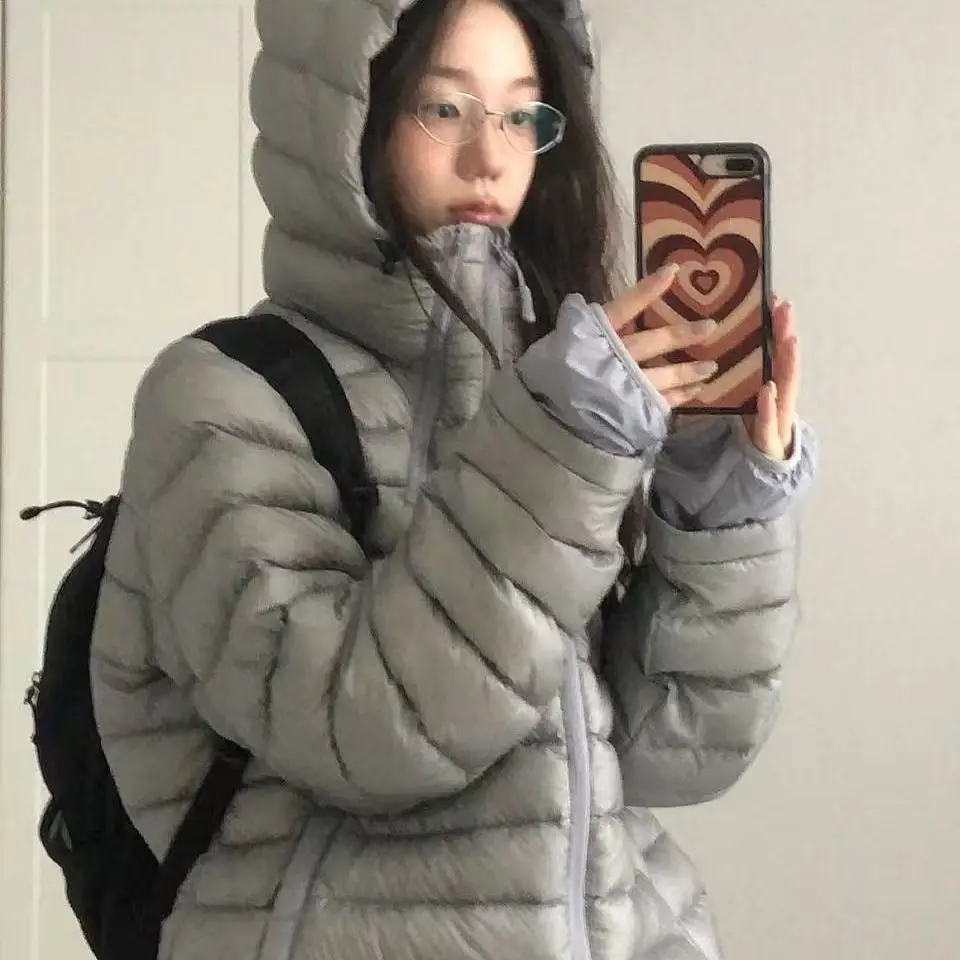 

Casual Hooded Slimming Du down Jaet Sansangear Outdoor Warmth Long Sve Straight Cut 90% down Filling White Du Feather