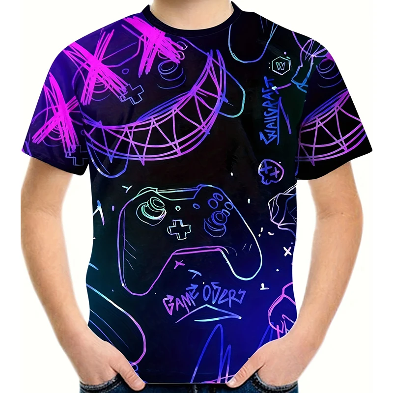 Kids Gamepad Doodle 3D Print Boy's T-shirt Casual Breathable Short Sleeve Summer T-shirt Boy Girl Tops Tees Chico Camiseta