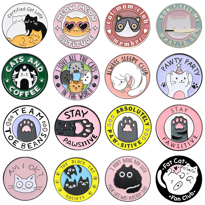 

Cartoon Round Cat Enamel Pins Cute Kitty Animal Series Brooches Lapel Backpack Badge Fashion Best Jewelry Gifts For Friends