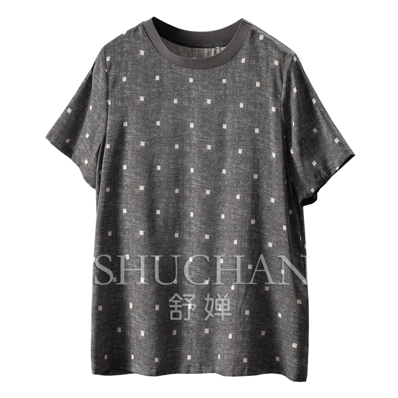 

Square Print Silk Double Joe Crew Neck Short Sleeve Shirt T-Shirt Women's 60B9 Crop Top Women t shirt