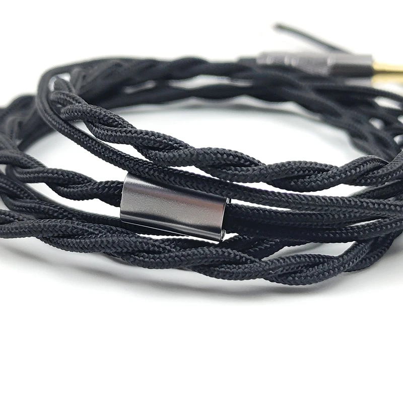 Kabel Earphone Jack seimbang 4.4mm, Headphone pengganti perbaikan kabel nilon kain inti kawat berlapis perak hitam