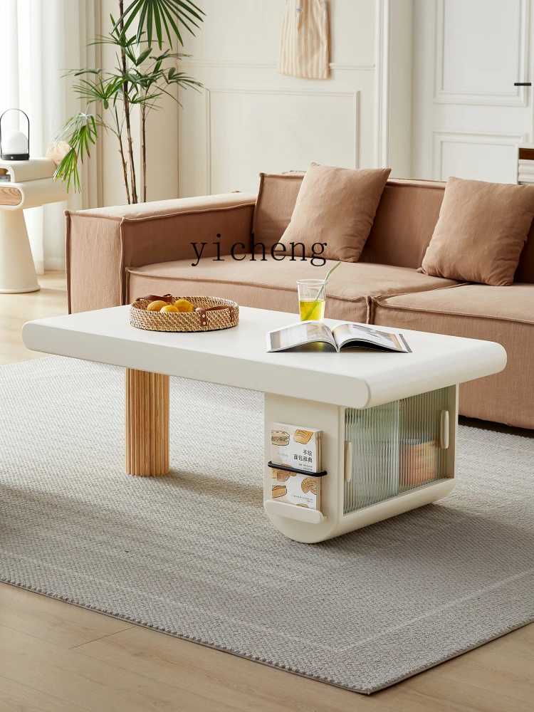 XC Solid Wood Tea Table Rectangular Mobile Small Tea Table Living Room Home Balcony Small Apartment Coffee Table Short Table