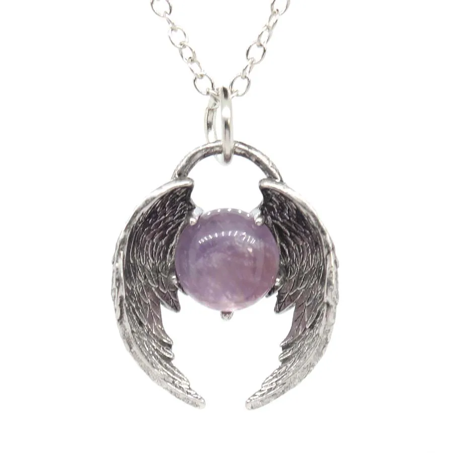 

Angel Fly Wings Stone Pendant Necklace For Women Natural Amethyst Lapis Lazuli Cabachons Stone Pendants Necklaces Chain Jewelry