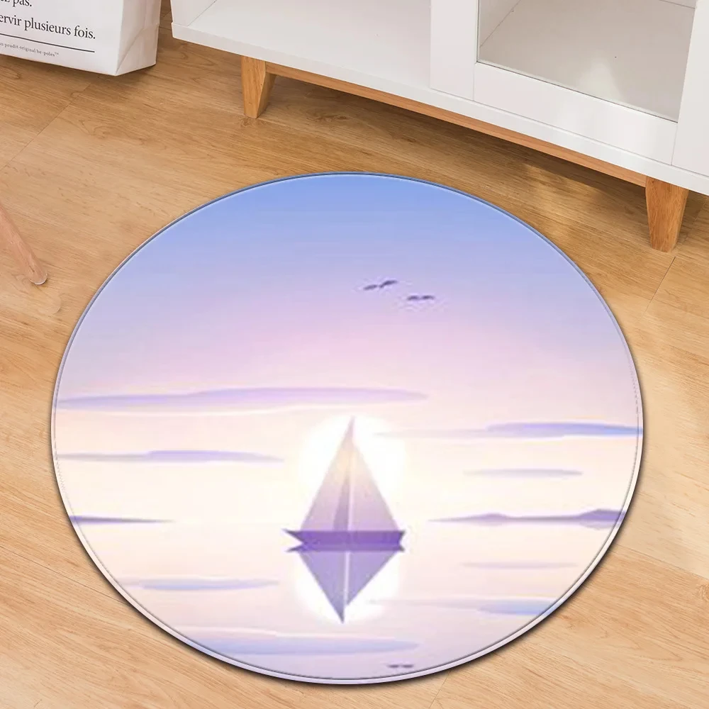 

Cartoon Art Moon Ocean Round Carpet Home Living Room Desk Anti-slip Mat Children Bedroom Soft Area Rug Doormat Decor