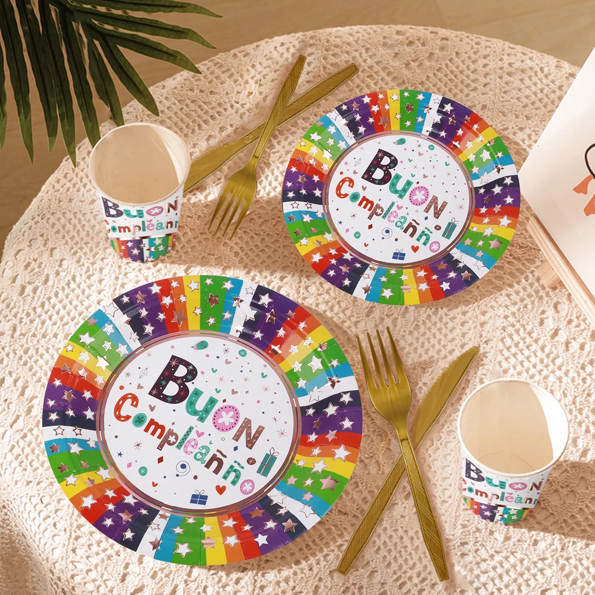 Juego de vajilla desechable para fiesta de cumpleaños, bandeja de papel, vasos y platos, decoraciones para Baby Shower, Buon completo italiano, 10 invitados, 2024