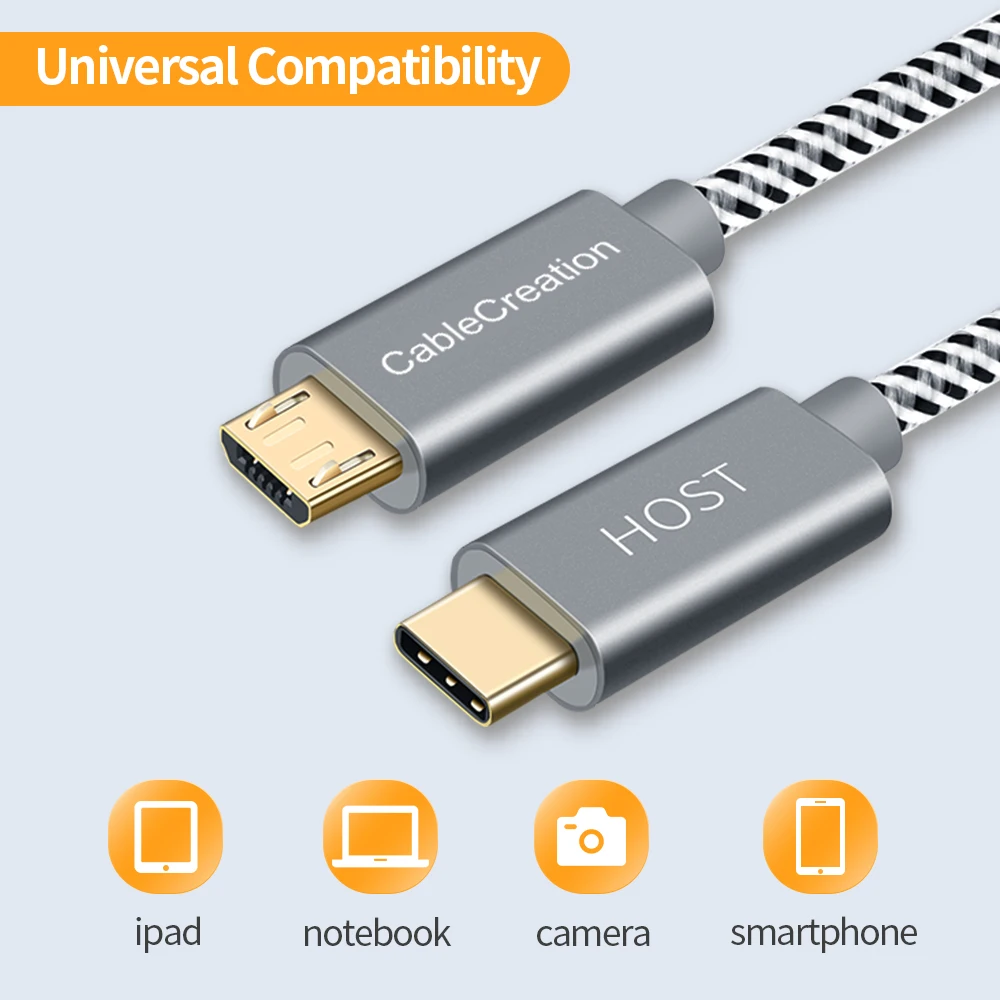 CableCreation Pleciony kabel USB C do Micro USB obsługa OTG predkosc 480Mbps szybkie ladowanie transmisja danych 1M uniwersalny przewód do laptopów smartfonów tabletów i urzadzen mobilnych — zdjęcie produktu 5