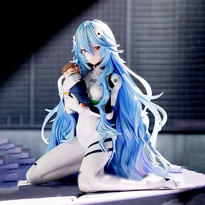 Anime rei estatueta néon genesis evangelion figura cabelo longo rei ayanami figuras eva sentado modelo 15cm pvc coletive decoração brinquedos