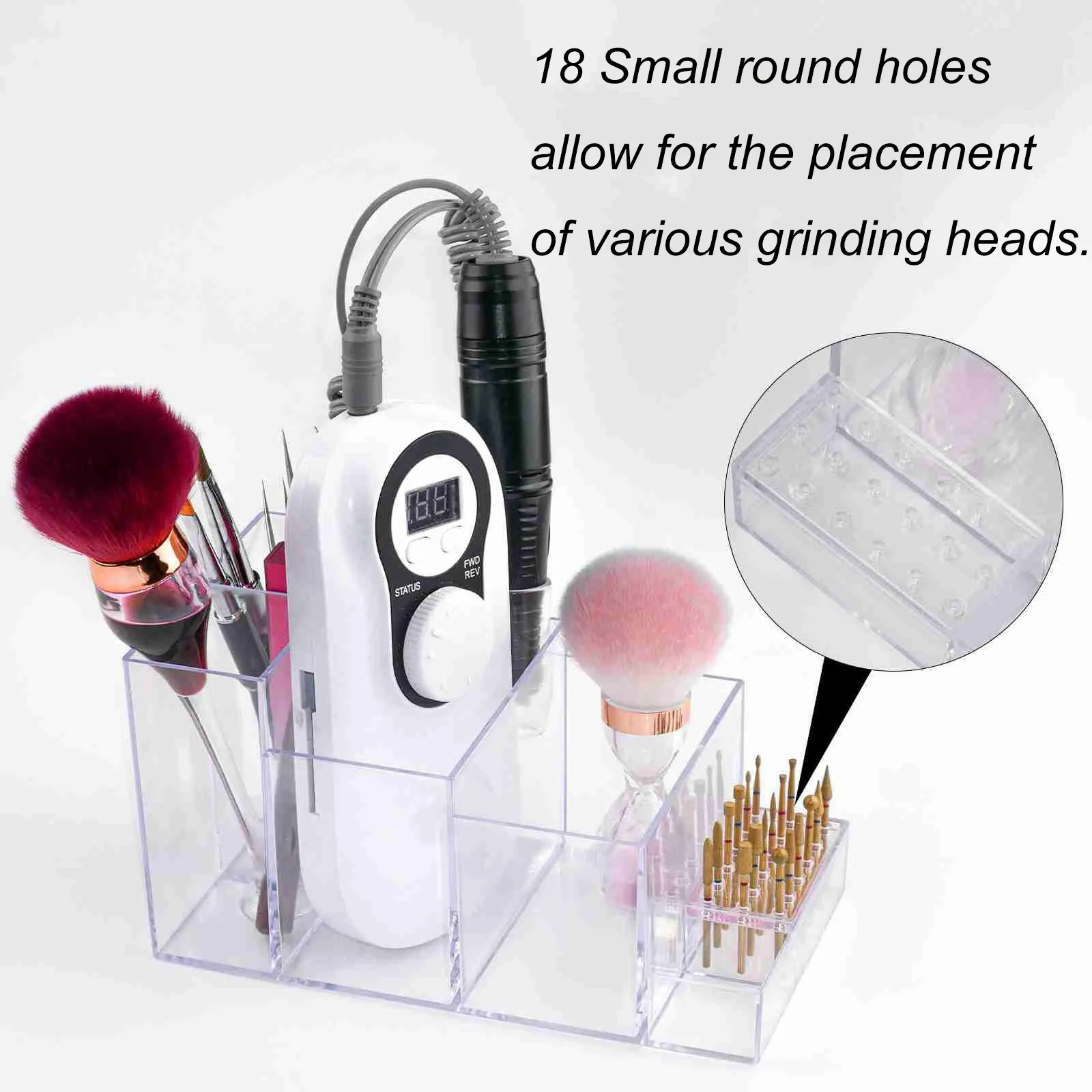 1PC Nail Drill Bits Holder Display Clear Nail Display Box Transparent Makeup Organizer Nail Manicure Tools Acrylic Nail Display