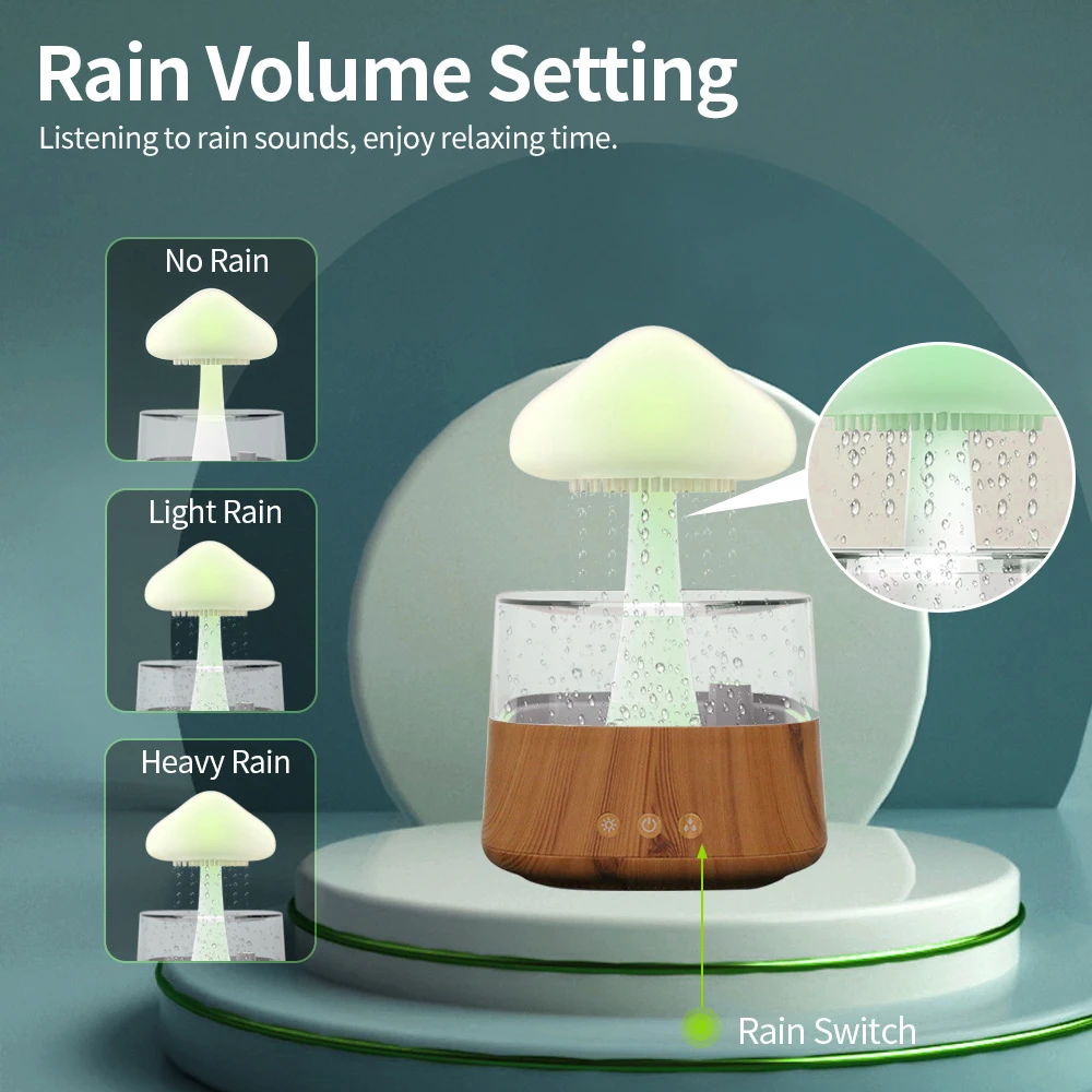 

Mushroom Rain Air Humidifier Electric Aroma Diffuser Wood Grain Cloud Atomizer Aromatherapy Machine with Colorful night Light