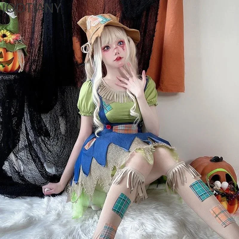 

CosplayJapanese Anime Masquerade Witch Cosplay Scarecrow Goth Cute Lolita Girl Student Party Outfit Halloween Cosplay Clown Cost