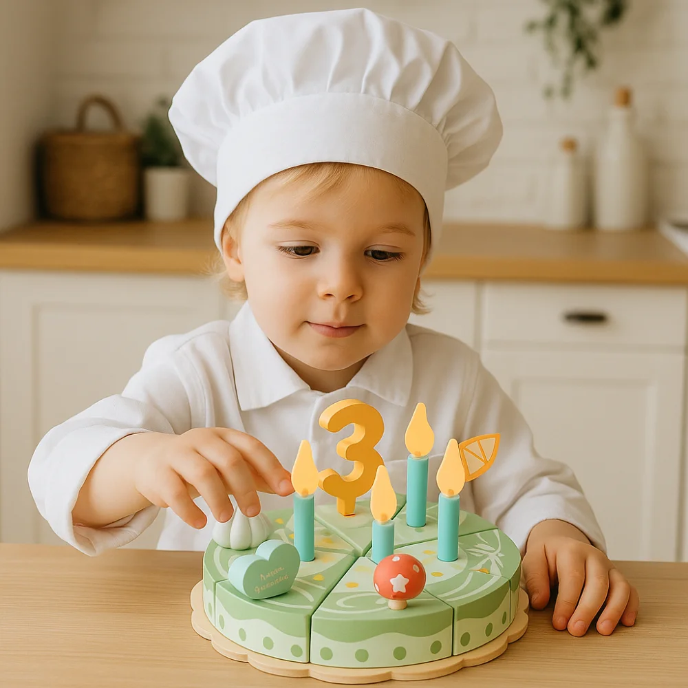 Wooden Wooden Cake Model Simulation Food Play House Party Cake Play Food Sets Exquisite Cognitive Kitchen Pretend Toy Dollhouse