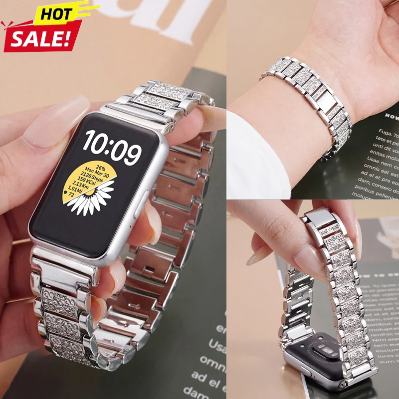 Pulsera de eslabones de diamante para Samsung Galaxy Fit 3, correa metálica para Galaxy Fit 3, banda para reloj inteligente Samsung Fit 3, pulsera, correa