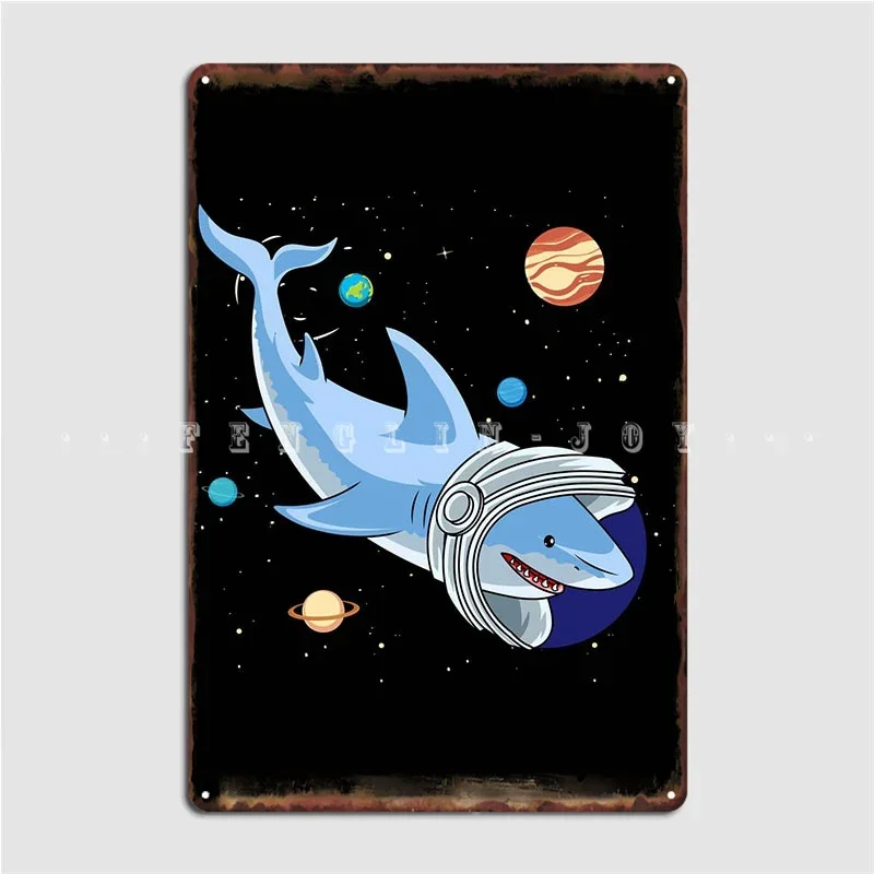 Shark Astronaut Metal Sign Pub Custom Wall Plaque Mural Tin Sign Poster
