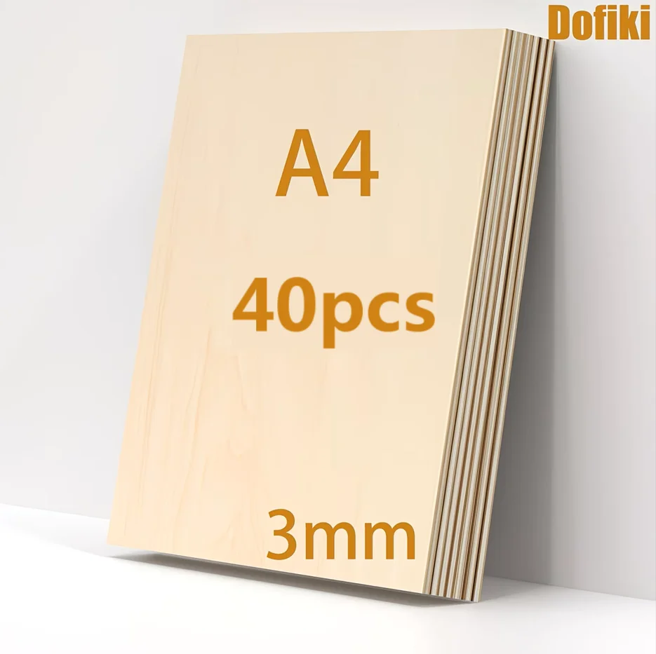 Dofiki 10/20/40/80/100 Blatt Packungen mit Lindenholzplatten im A4-Format (297x210x3mm), geeignet für Lasergravur, Malerei, Modellbau