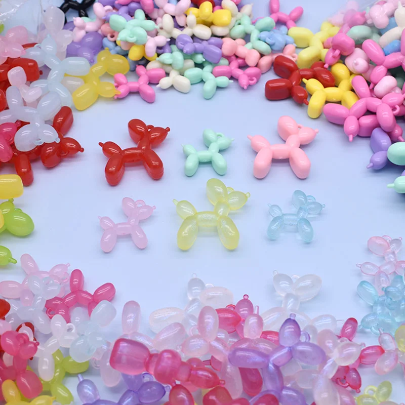 Jelly Color Stereo Lovely Animal Balloon Dog Luminous effect Acrylic Charms Jewelry Making DIY  Necklace Key chain Decoration
