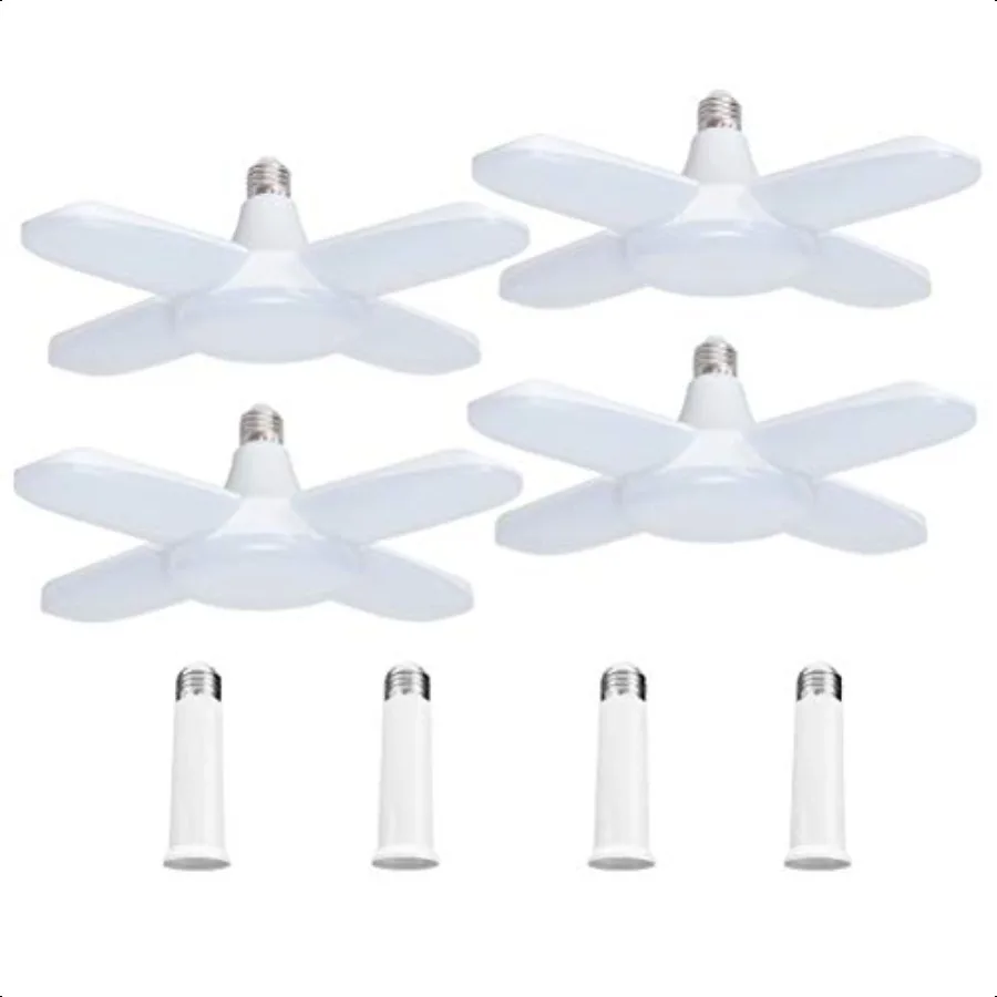 

4 Pack LED Garage Lights 6000LM 60W Deformable Shop Light with 4 Adjustable Panels 6000K Ceiling Light E26 Base 360° Foldable D