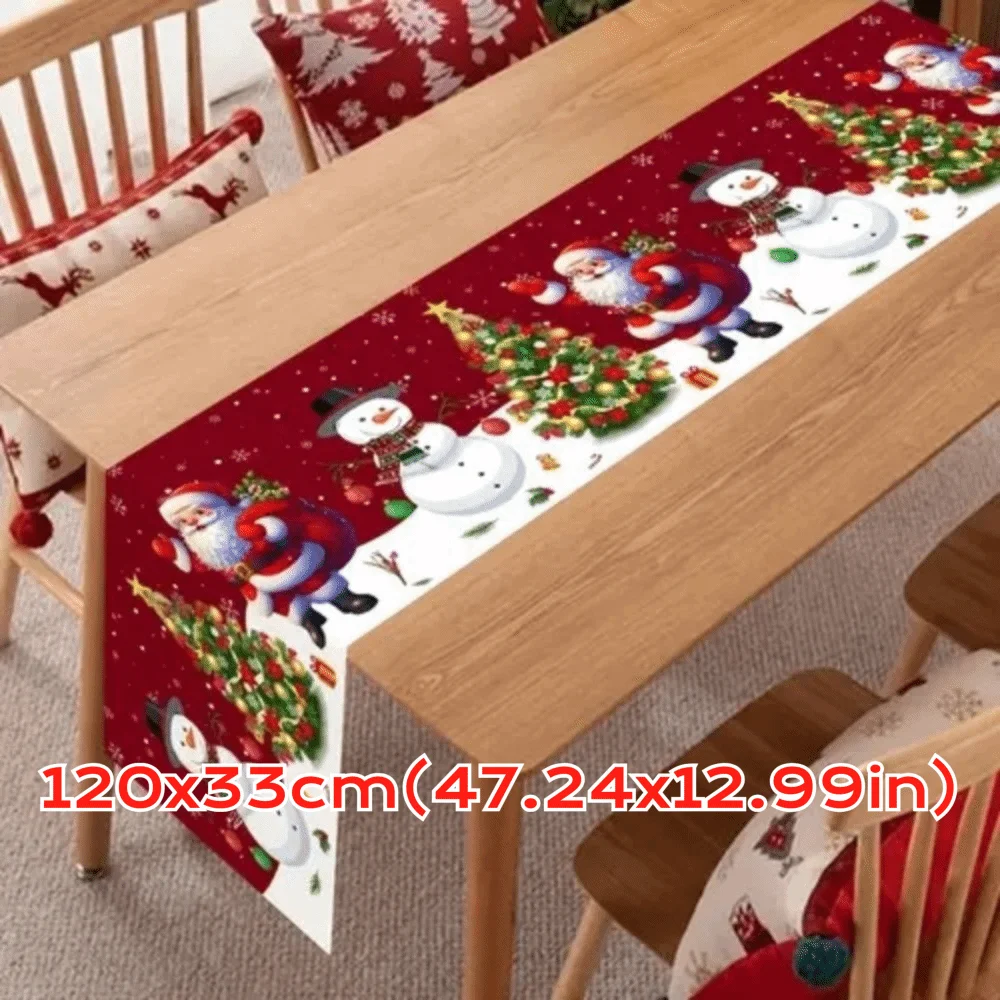 New New Year Christmas Table Runner Snowman Elk Christmas Tablecloth Santa Claus Navidad Gift Table Decor Christmas Party