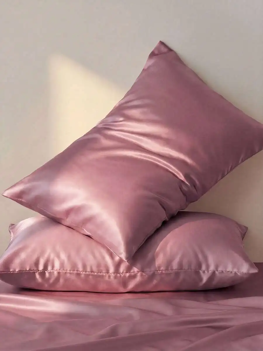 2pcs Satin Pillowcase Set, Soft & Breathable, Anti-Wrinkle, Gentle On Hair & Skin, Promotes Better Sleep. Envelope Closure, view 4