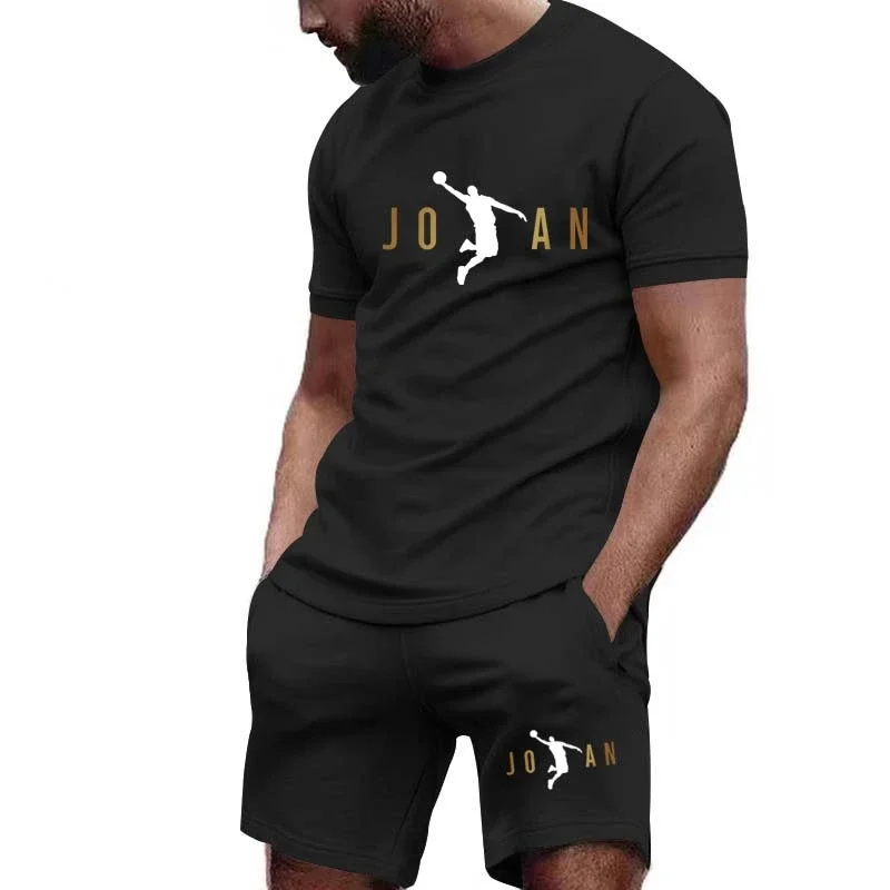 

Summer 2026 New Men's short-sleeved T-shirt jogging set, outdoor quick-drying men's pullover T-shirt and shorts two-piece set