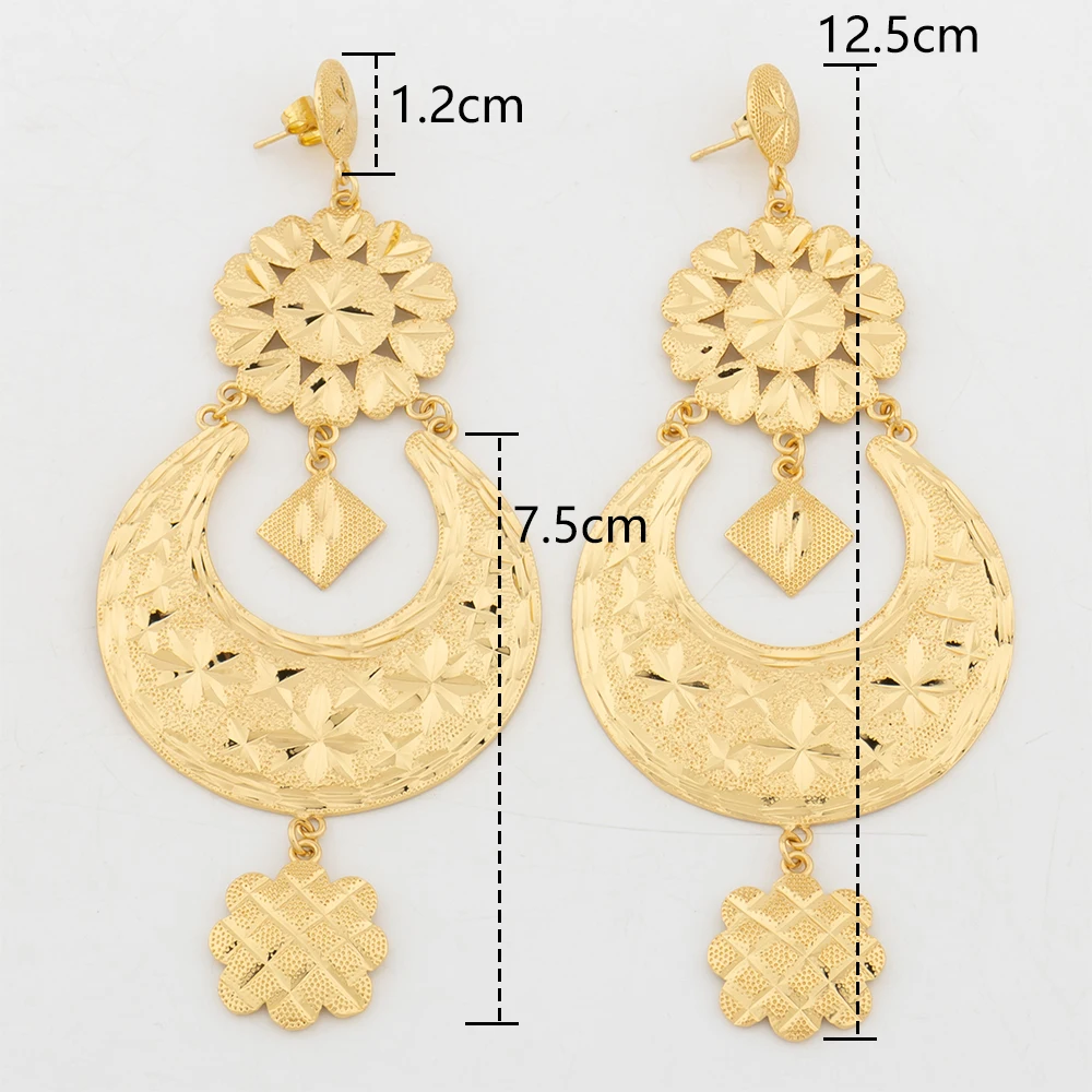 18K Gold Plated Luxury Drop Earring For Wedding African Party Banquet Jewelry Gift Dubai Big Copper Tassel Earrings Daily Wear