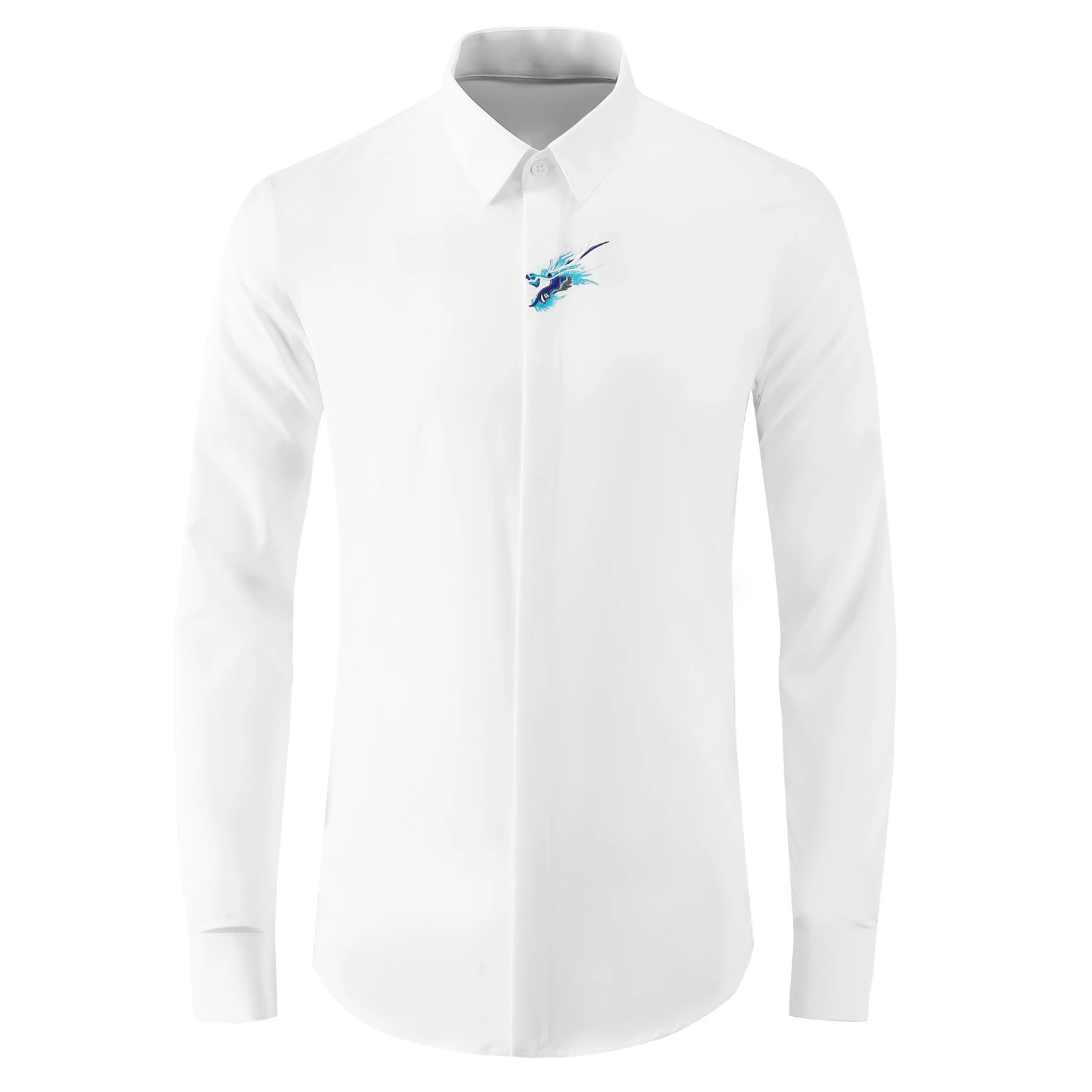 

Chinese Style Embroidered Men's Shirt Brand Long Sleeve Cotton Shirts Slim Fit Casual Business Formal Dress Shirts Men Clothing