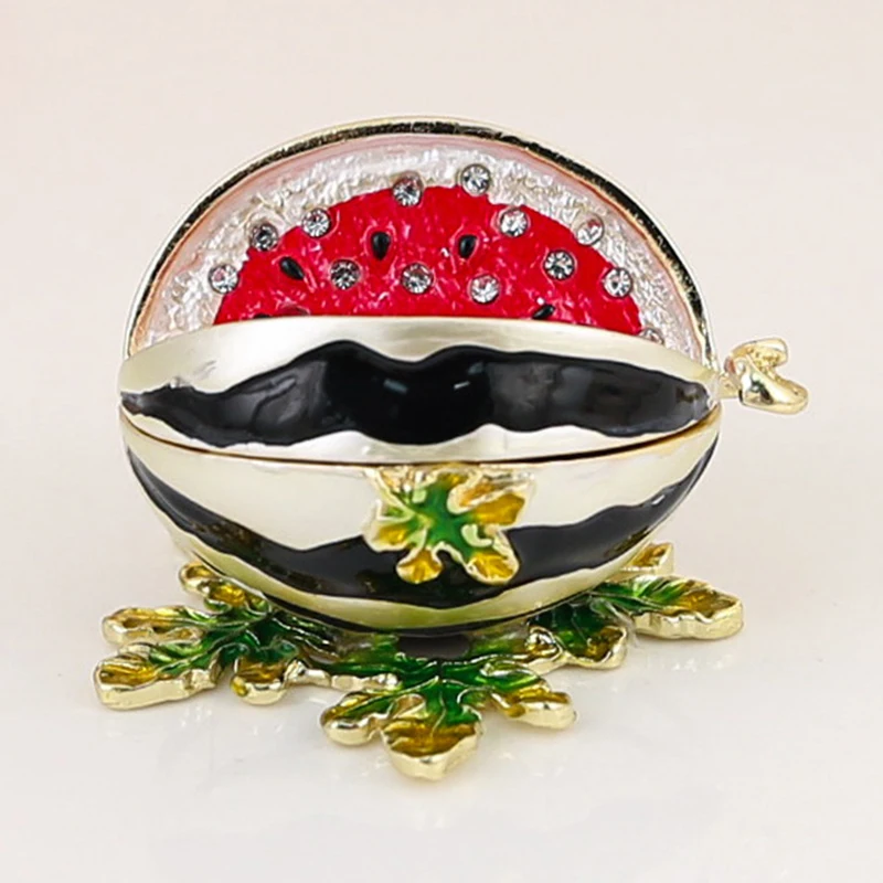 Slice Watermelon Fruit Handmade Jeweled Enameled Metal Trinket Box Figurine Home Decoration Present Gifts