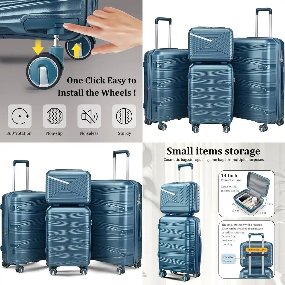 

Легкий расширяемый комплект багажа из 4 предметов с замком TSA: 14, 20, 24, 28 чемоданов-спиннеров синего цвета павлина