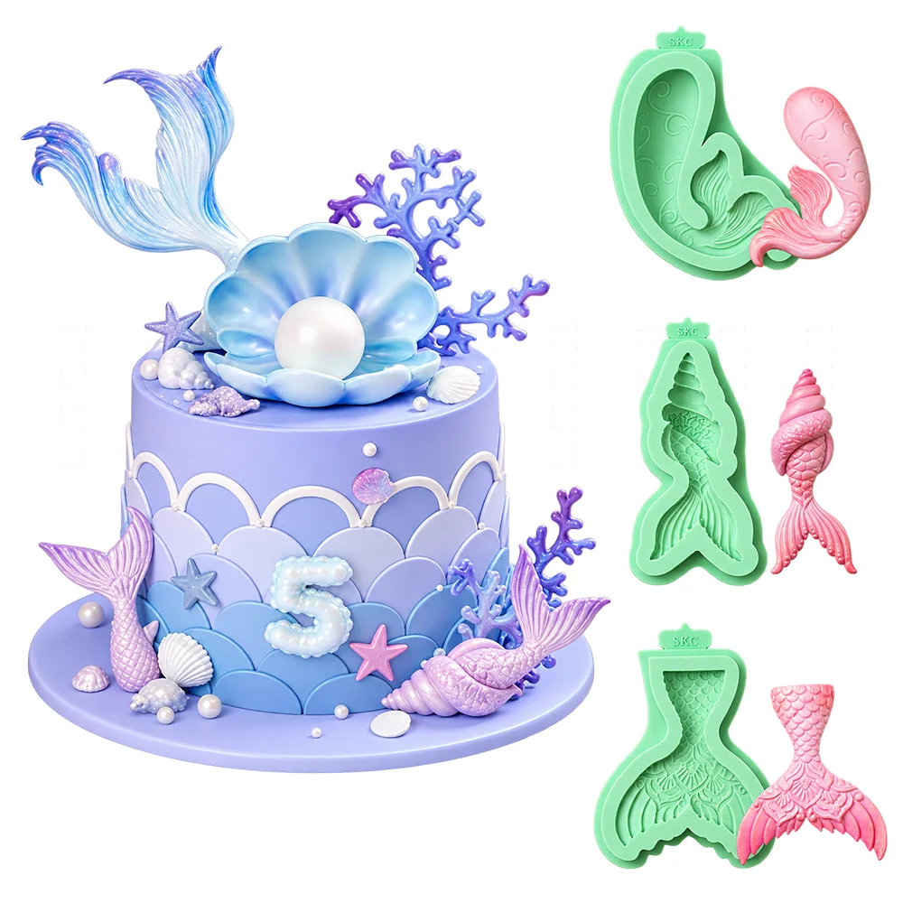 Mermaid Theme Cake Silicone Mold Fishtail Shape Silicone Mold Ocean Theme Fondant Chocolate Decorating Mold Cake Decor