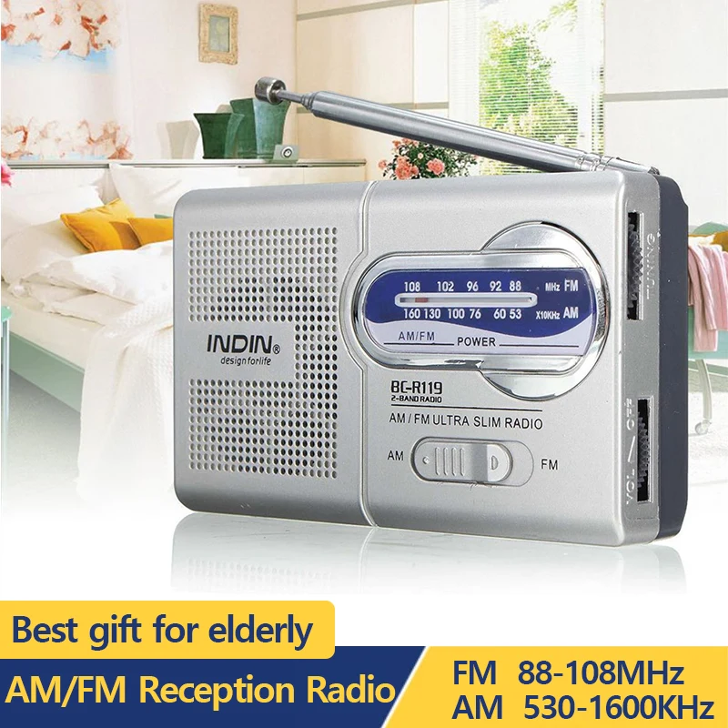 Portable Radios AM FM Battery Operated Pocket Radio Receiver Big Speaker Large Tuning Wheel Stereo Sound Radios Player Senior