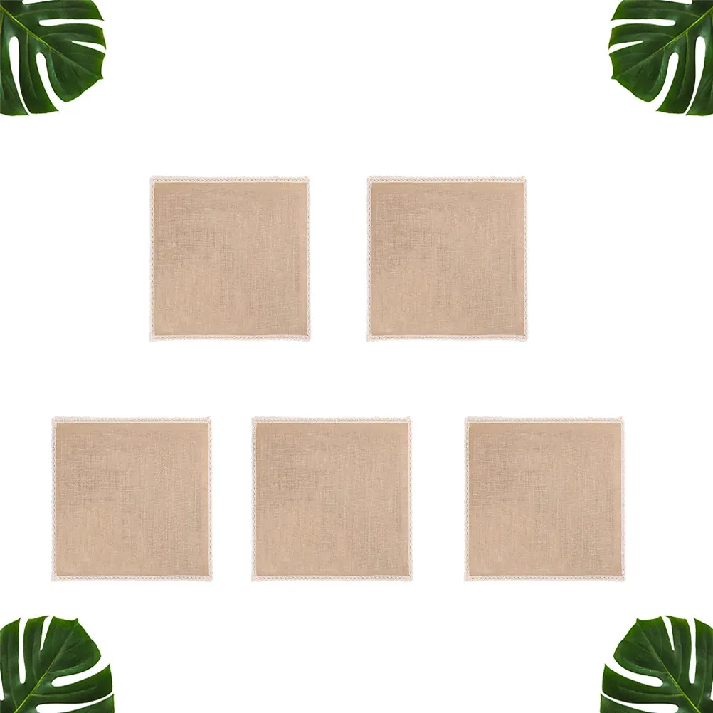

5Pcs Natural Burlap Placemat Jute Fiber Square Corner Coaster Pad Pe Coated Back for Kitchen Dining Room Decor