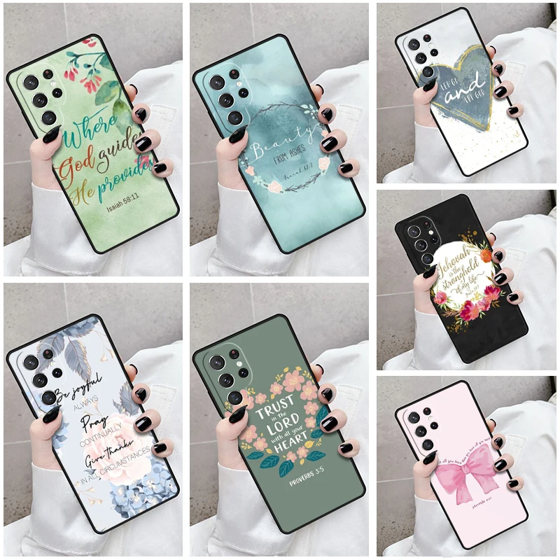 Funda de teléfono para Samsung Galaxy S24, S23, S21fe, S22 Ultra Plus, Note 10, 20, S8, S9, S10, escritura cristiana