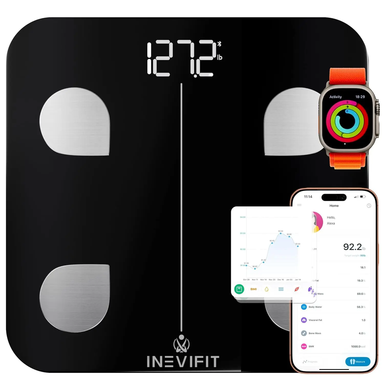 

Smart Body Fat Scale, Bluetooth Digital Bathroom Composition Analyzer for Weight, Fat, Muscle & More (Black)