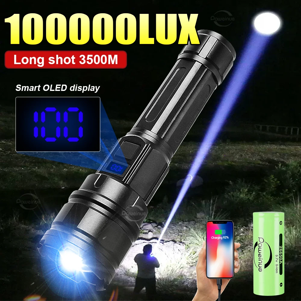 

1000000 Ultra Powerful Flashlight High Power SFT900 Led Flashlight USB Rechargeable 3500M Long Range Zoom Outdoor Tactical Torch