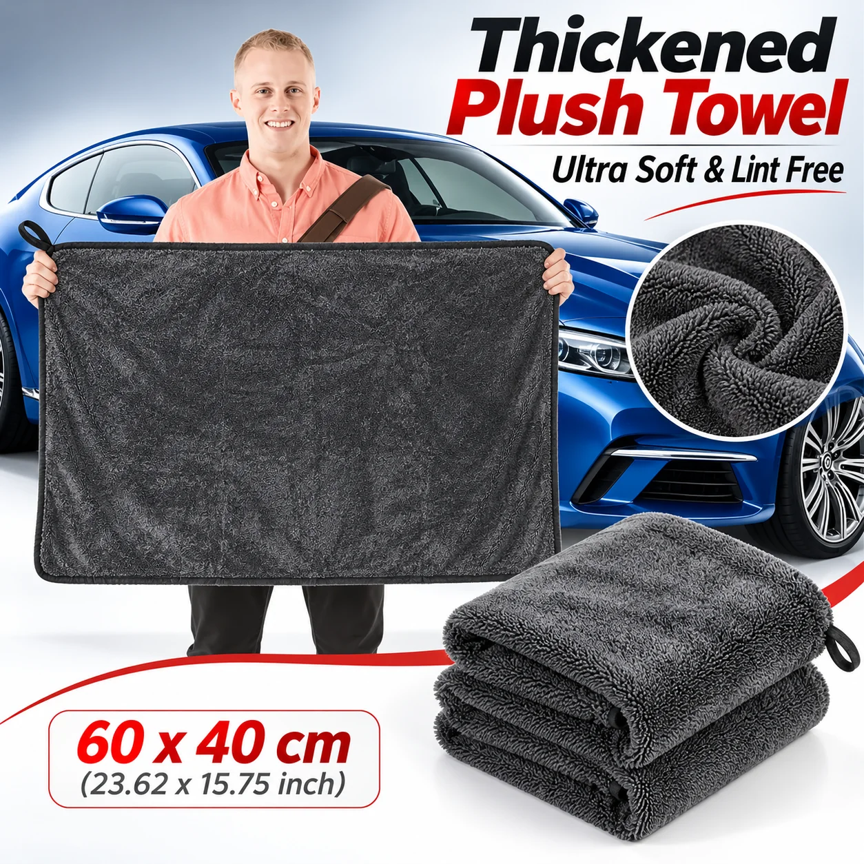 Dark Gray Oversized Microfiber Car Wash Towel Strong Absorbent Cleaning Cloth High-Efficiency Auto Drying Wipe for Detailing