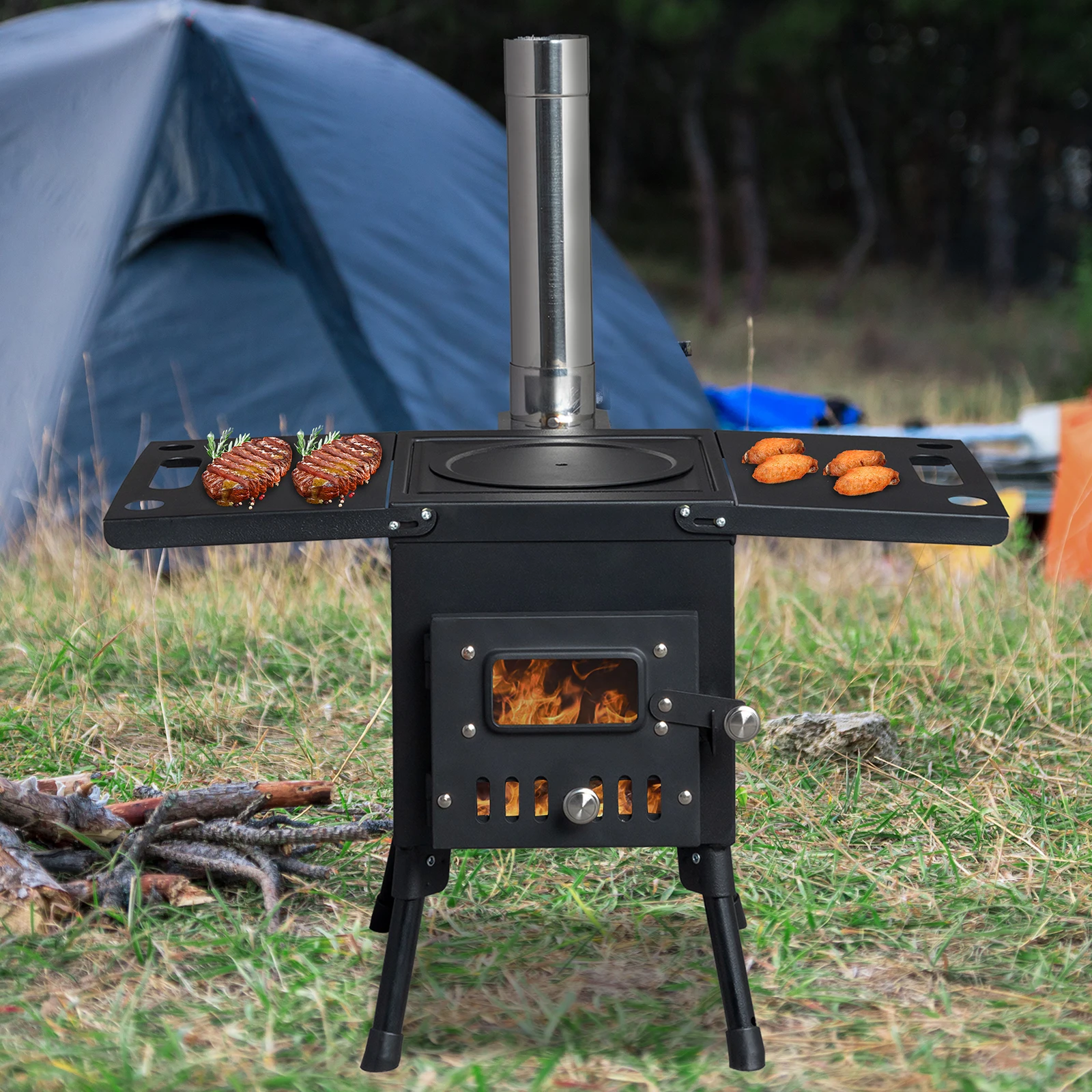 Estufa de camping de madera negra 57,5*31*37cm